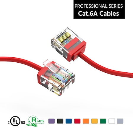 CAT6A UTP Super-Slim Ethernet Network Cable 32AWG- 10ft- Red
